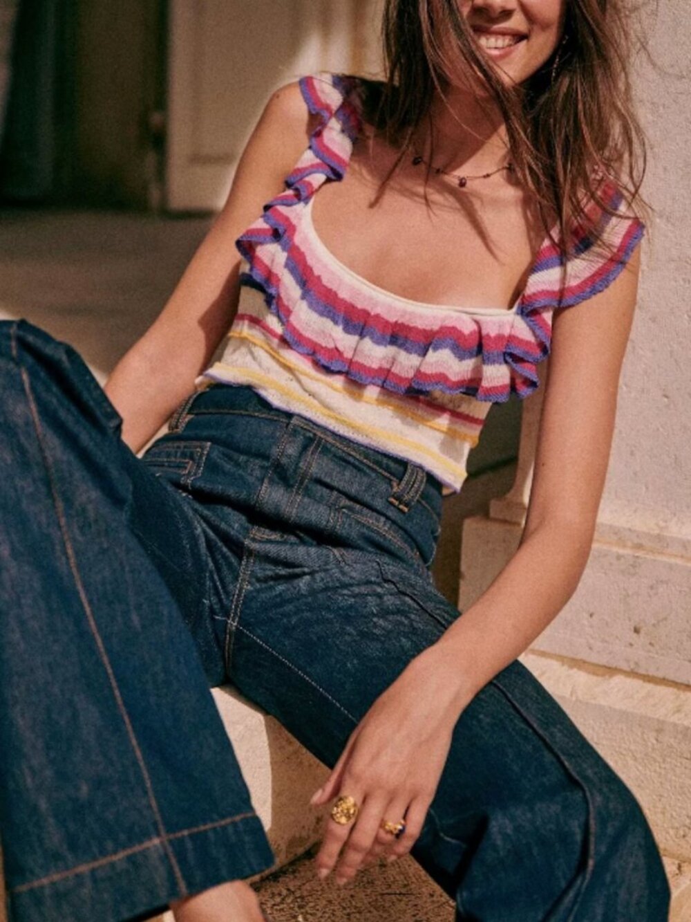 BEST Sezane Leya Top L/XL/XXL Multicolor Knit French Summer Must-Have